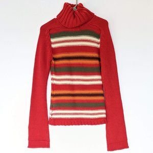 Pull & Bear Xdye Chunky Knit Red and Green Striped Turtleneck Womens Size Medium
